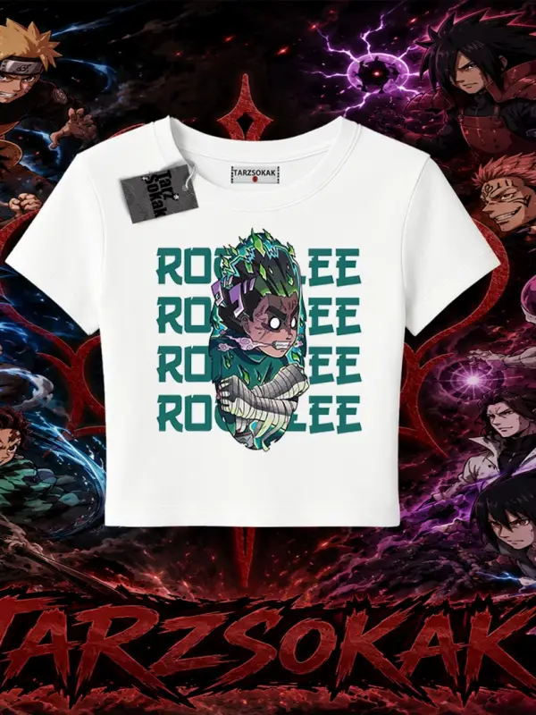 Rock Lee Naruto Anime Karakter Kadın Baby Tee Beyaz