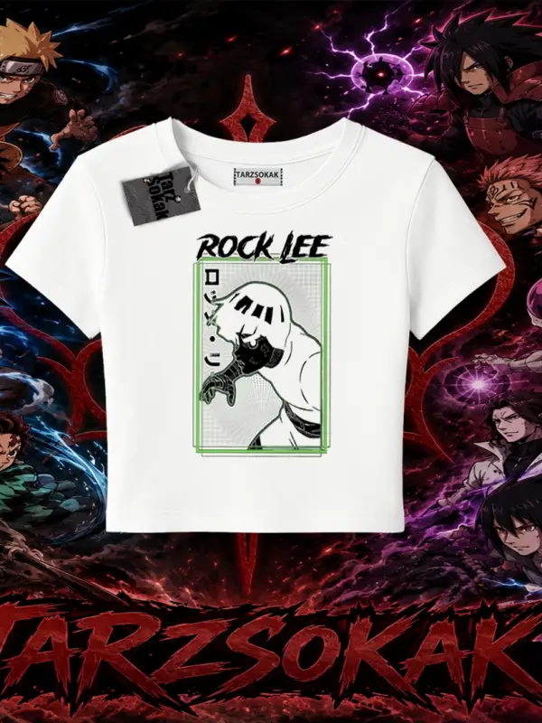 Rock Lee Naruto Anime Karakter Kadın Baby Tee Beyaz