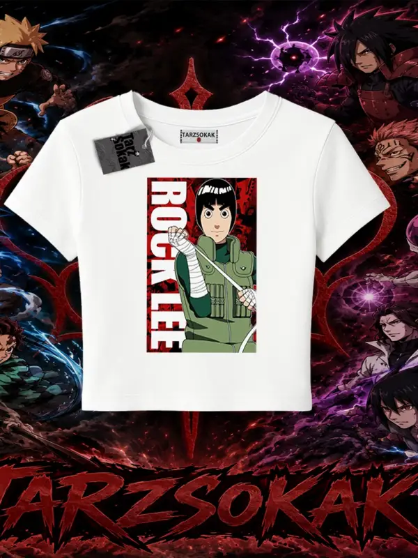Rock Lee Naruto Anime Karakter Kadın Baby Tee Beyaz