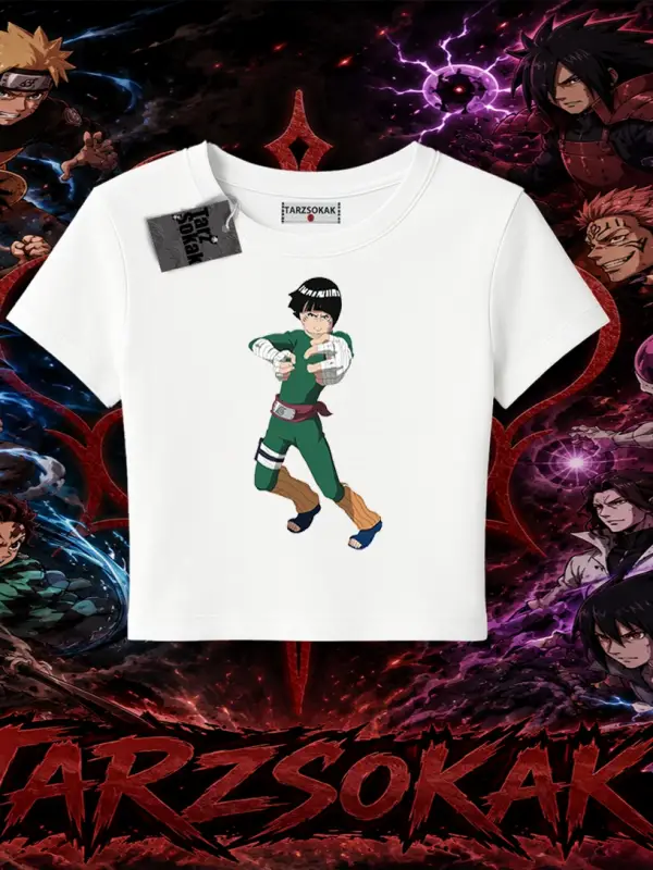 Rock Lee Naruto Anime Karakter Kadın Baby Tee Beyaz