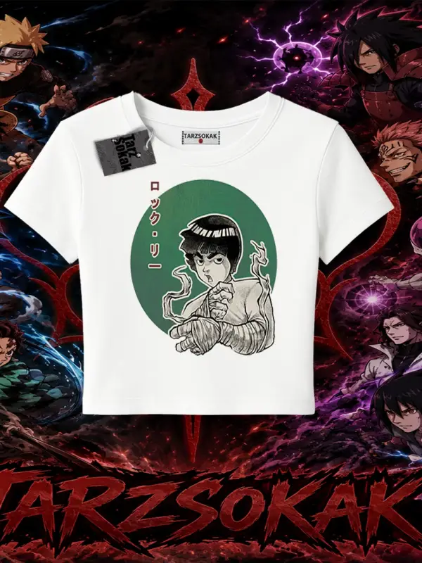 Rock Lee Naruto Anime Karakter Kadın Baby Tee Beyaz