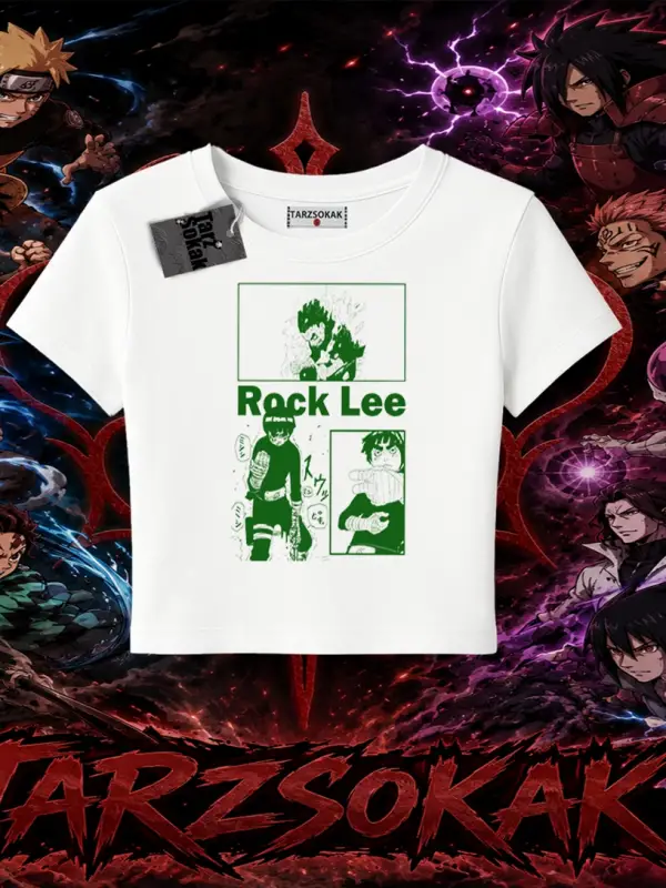 Rock Lee Naruto Anime Karakter Kadın Baby Tee Beyaz