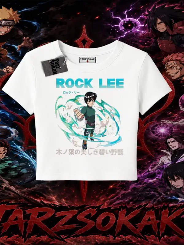 Rock Lee Naruto Anime Karakter Kadın Baby Tee Beyaz
