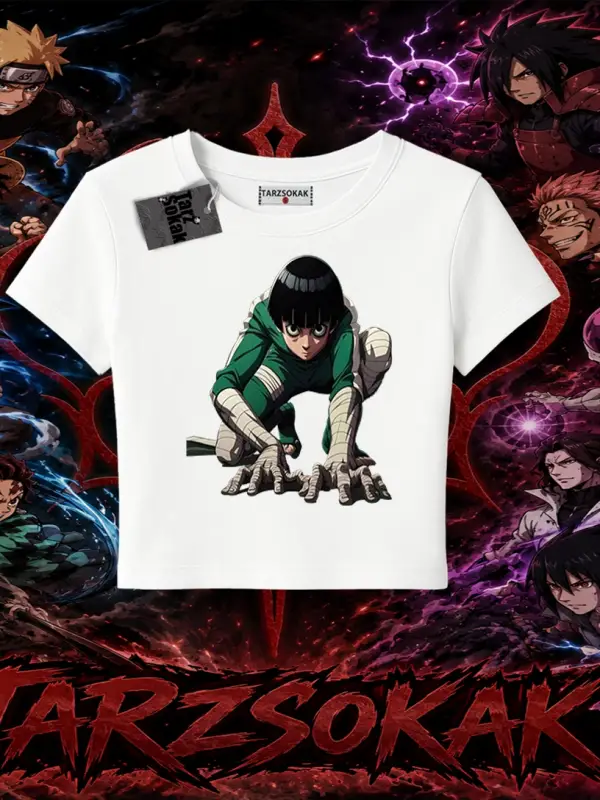 Rock Lee Naruto Anime Karakter Kadın Baby Tee Beyaz