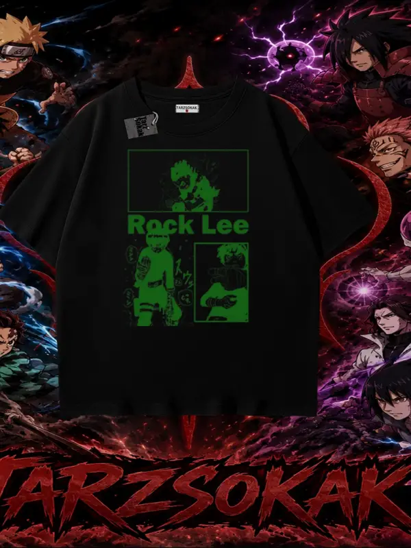 Rock Lee Naruto Anime Karakter Oversize Unisex Tişört Beyaz