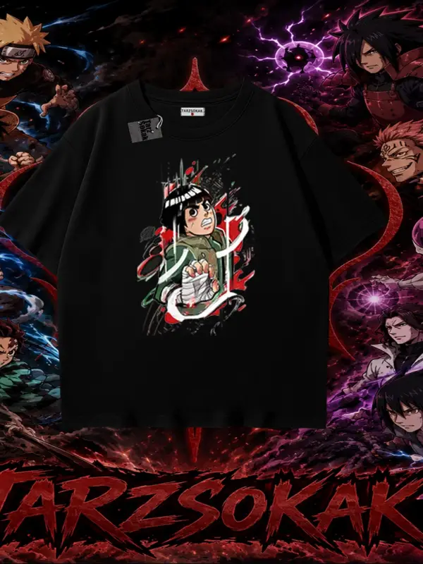 Rock Lee Naruto Anime Karakter Oversize Unisex Tişört Beyaz