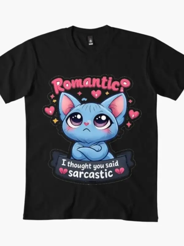 Romantik Ama Alaycı Kedi T-shirt Erkekler Kadınlar Için % 100% Pamuk T Shirt Kısa Kollu Üstle