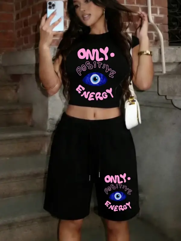 Sadece Pozitif Enerji Nazar Baskılı Babby Teelar Pantolon Sportif İki Parçalı Set T-Shirt Şort