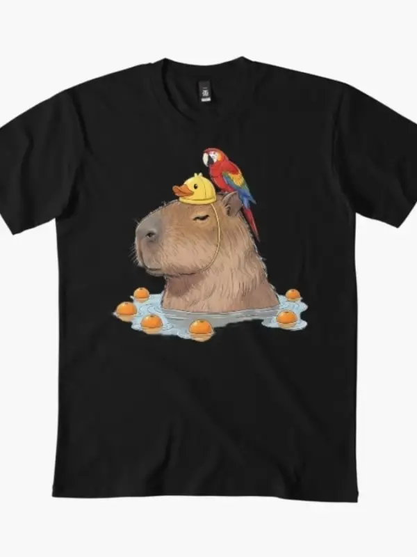 Sağlıklı Kapibara ile Amerika Papağanı Tişörtü Erkekler Kadınlar için % 100% Pamuklu Tişörtle