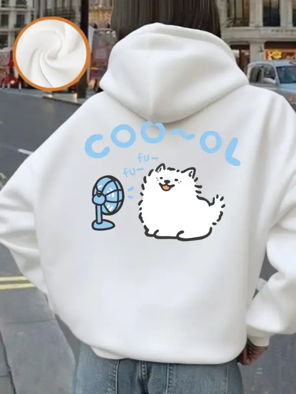 Samoyed Fanlı Baskılı Kapüşonlu Üstler Kadınlar Kışlık Polar Sıcak Kazak Temel Cepli Sweatshi