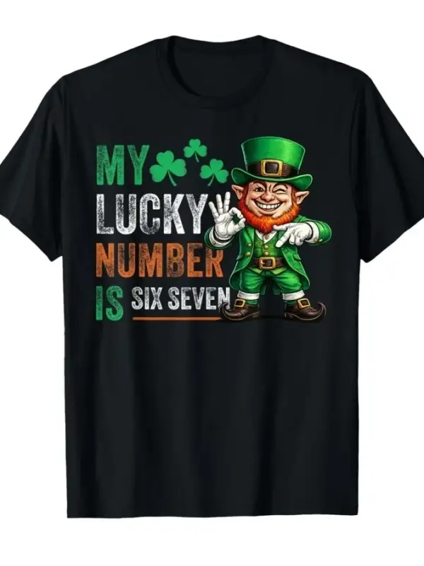 Şanslı Numaram Altı Yedi Komik St Patricks Günü T-shirt Erkekler Kadınlar Için % 100% Pamuklu