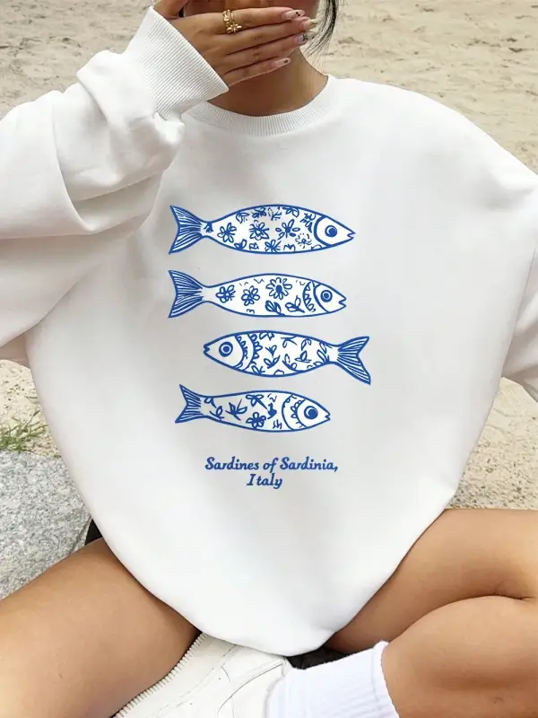 Sardines Of Sardinia Italy Prints Sweatshirt Womens Winter Fleece Warm Hoodies Crewneck Loose