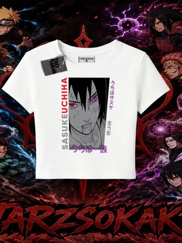 Sasuke uchiha Naruto Anime Karakter Kadın Baby Tee Beyaz