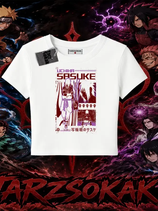 Sasuke uchiha Naruto Anime Karakter Kadın Baby Tee Beyaz