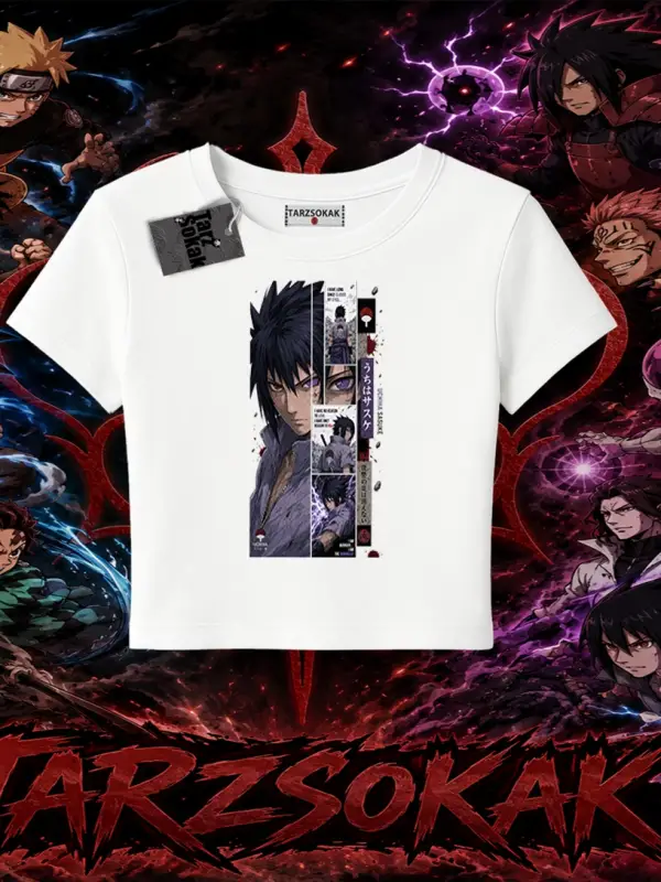 Sasuke uchiha Naruto Anime Karakter Kadın Baby Tee Beyaz