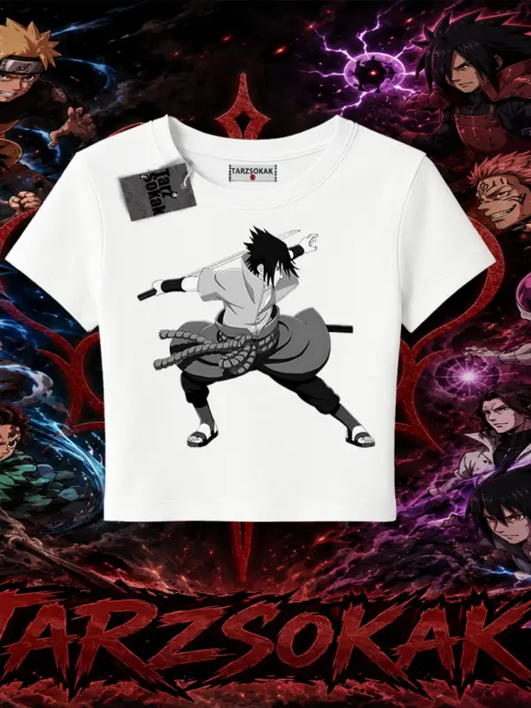 Sasuke uchiha Naruto Anime Karakter Kadın Baby Tee Beyaz