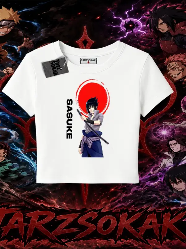 Sasuke uchiha Naruto Anime Karakter Kadın Baby Tee Beyaz