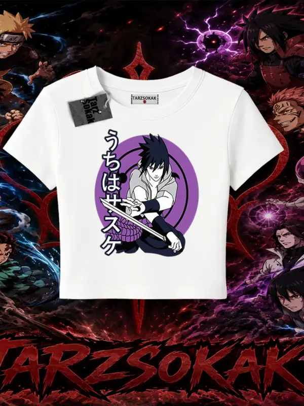 Sasuke uchiha Naruto Anime Karakter Kadın Baby Tee Beyaz