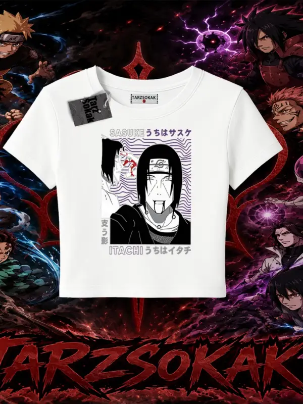 Sasuke uchiha Naruto Anime Karakter Kadın Baby Tee Beyaz