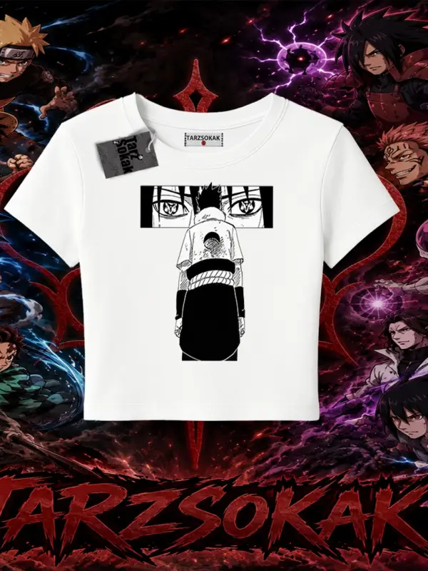 Sasuke uchiha Naruto Anime Karakter Kadın Baby Tee Beyaz