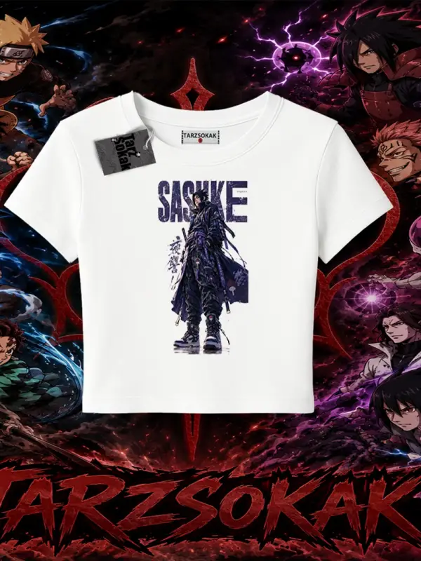 Sasuke uchiha Naruto Anime Karakter Kadın Baby Tee Beyaz