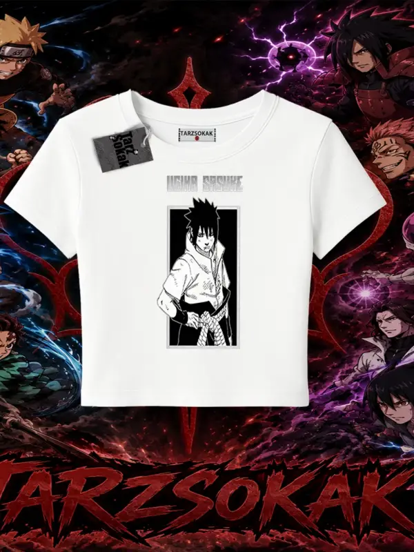 Sasuke uchiha Naruto Anime Karakter Kadın Baby Tee Beyaz