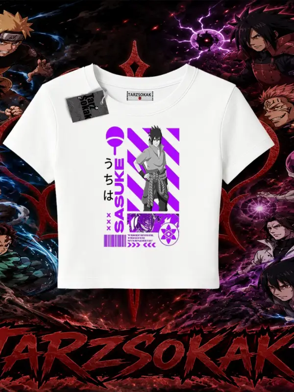 Sasuke uchiha Naruto Anime Karakter Kadın Baby Tee Beyaz