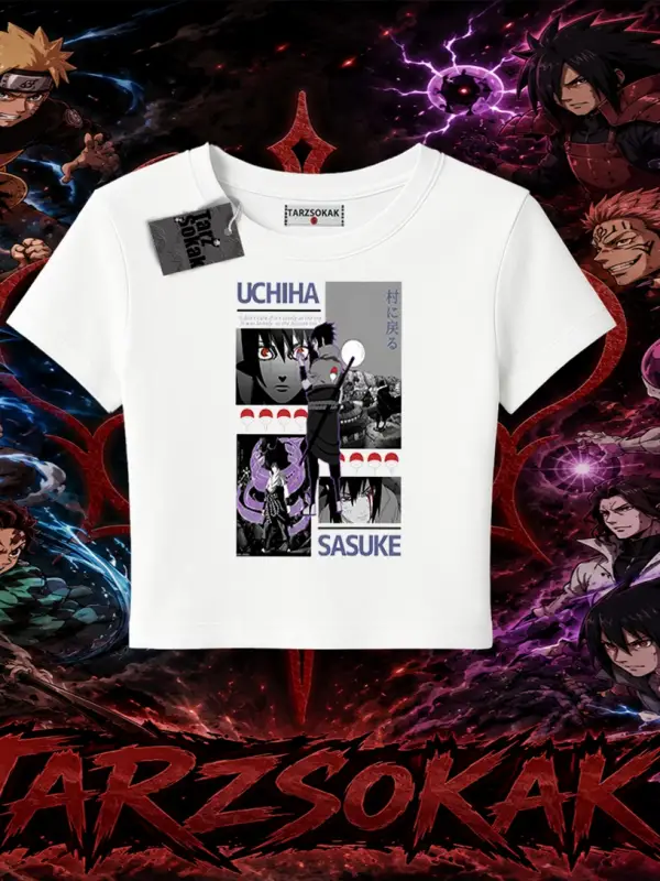 Sasuke uchiha Naruto Anime Karakter Kadın Baby Tee Beyaz