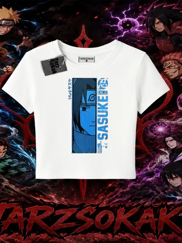 Sasuke uchiha Naruto Anime Karakter Kadın Baby Tee Beyaz