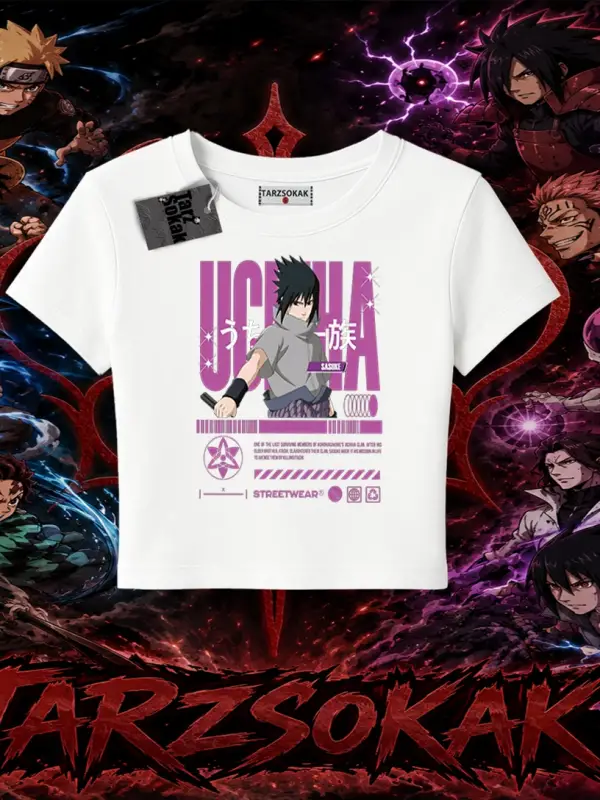 Sasuke uchiha Naruto Anime Karakter Kadın Baby Tee Beyaz
