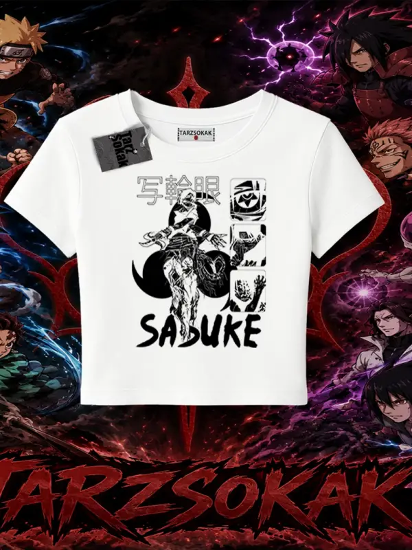 Sasuke uchiha Naruto Anime Karakter Kadın Baby Tee Beyaz