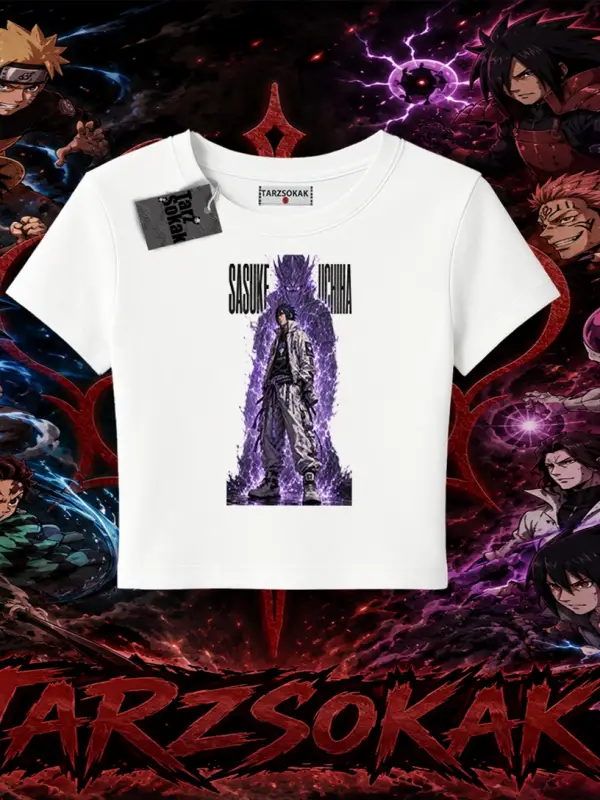 Sasuke uchiha Naruto Anime Karakter Kadın Baby Tee Beyaz