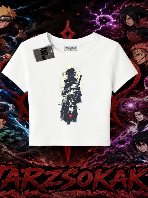 Sasuke uchiha Naruto Anime Karakter Kadın Baby Tee Beyaz