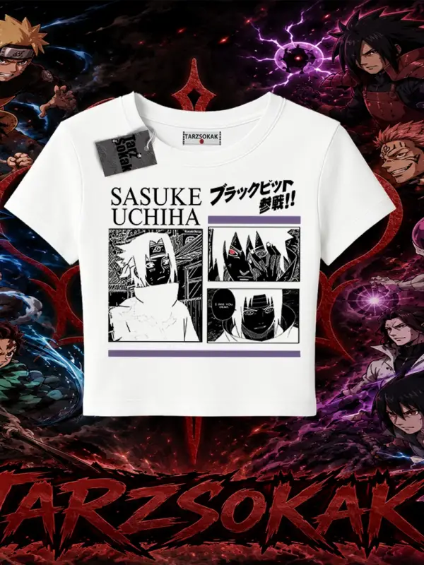 Sasuke uchiha Naruto Anime Karakter Kadın Baby Tee Beyaz