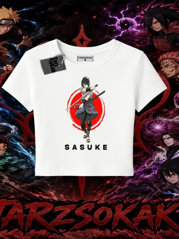 Sasuke uchiha Naruto Anime Karakter Kadın Baby Tee Beyaz