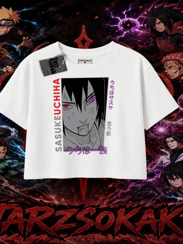 Sasuke uchiha Naruto Anime Karakter Kadın Crop Tişört Beyaz