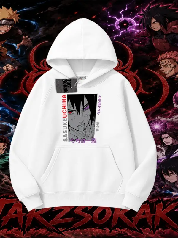 Sasuke uchiha Naruto Anime Karakter Oversize Unisex Kapşonlu Sweatshirt Beyaz