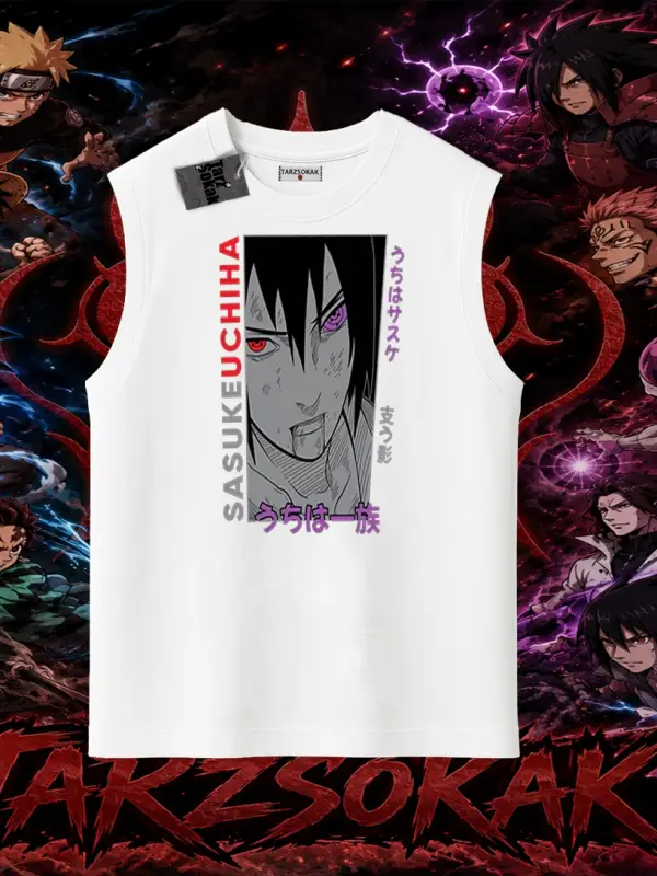 Sasuke uchiha Naruto Anime Karakter Oversize Unisex Kolsuz Tişört Beyaz
