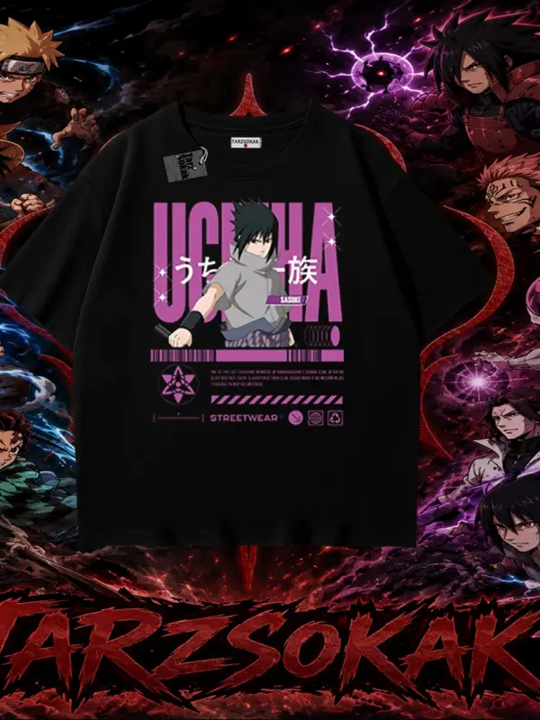 Sasuke uchiha Naruto Anime Karakter Oversize Unisex Tişört Beyaz