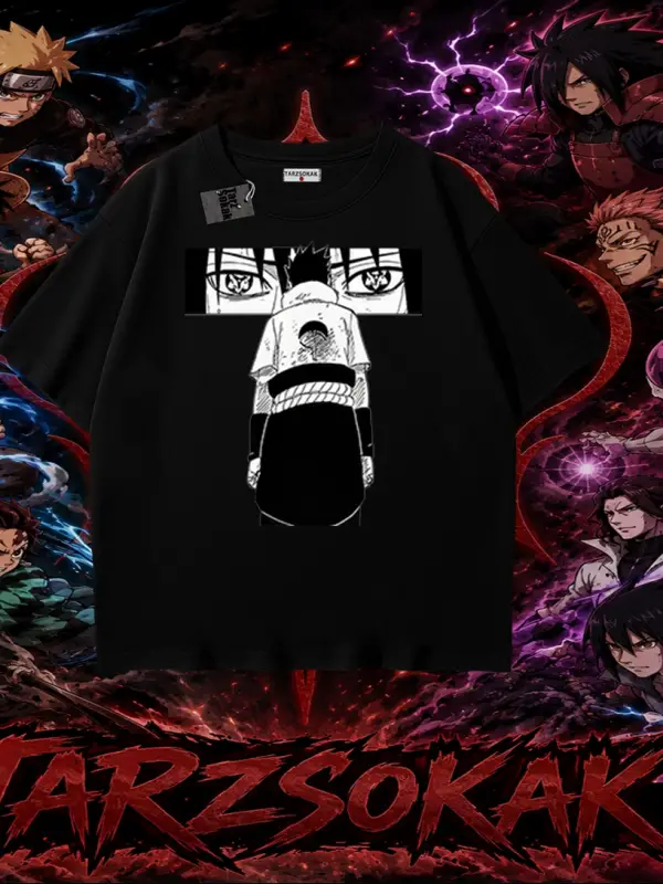 Sasuke uchiha Naruto Anime Karakter Oversize Unisex Tişört Beyaz