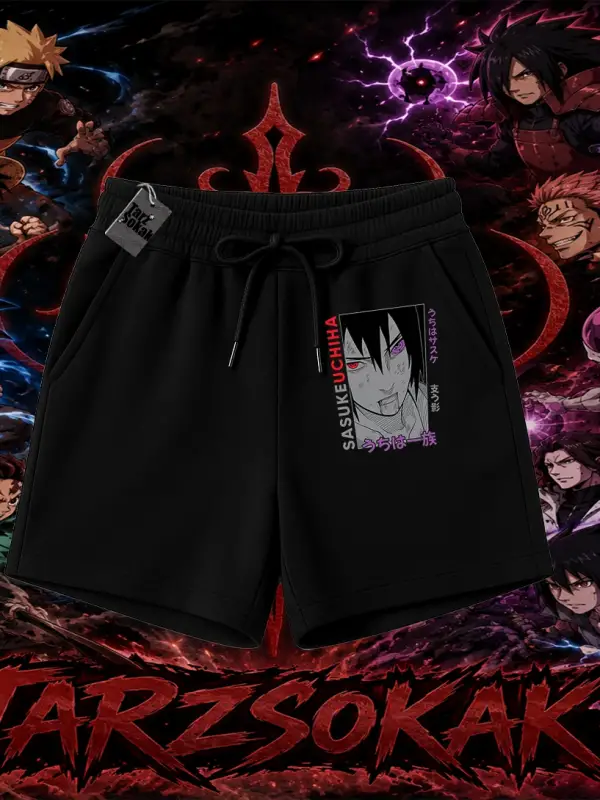 Sasuke uchiha Naruto Anime Karakter Unisex Şort Beyaz
