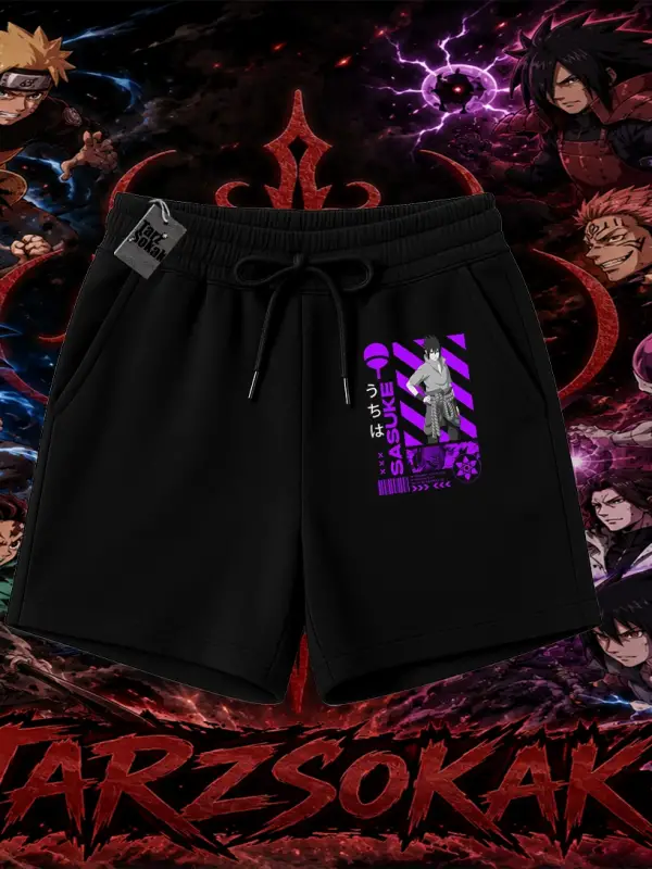 Sasuke uchiha Naruto Anime Karakter Unisex Şort Beyaz