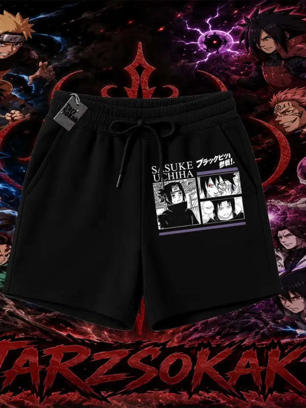 Sasuke uchiha Naruto Anime Karakter Unisex Şort Beyaz