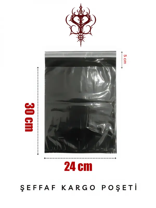 Şeffaf Kargo Poşeti 80 Mikron 24 x 30 Cm + 5 Cm