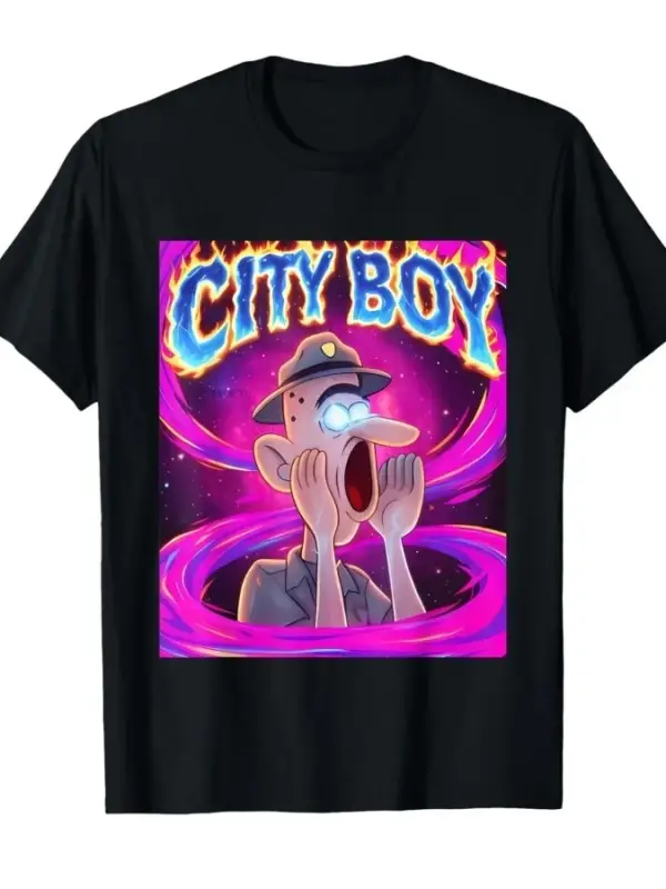 Şehir Çocuğu Brainrot Meme Reaksiyonu Yüksek Sesle Komik Karikatür T-shirt Erkekler Kadınlar