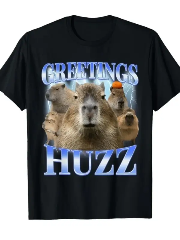 Selamlar Huzz Capybara for Gen Z Gen Alpha Erkek Kadın Tişörtü %100 Pamuklu Tişörtler Kısa Ko