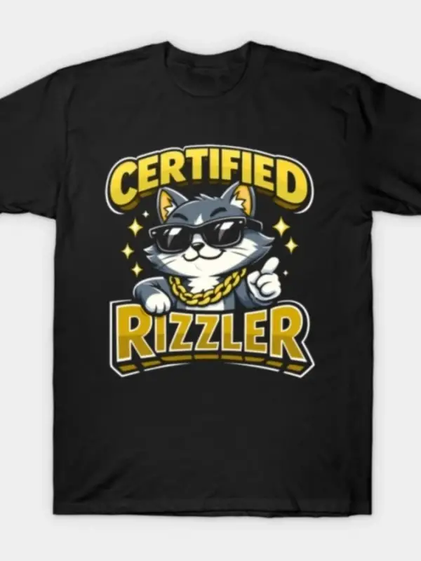 Sertifikalı Rizzler Cool Cat Meme T-shirt Erkekler Kadınlar Için % 100% Pamuk T Shirt Kısa Ko