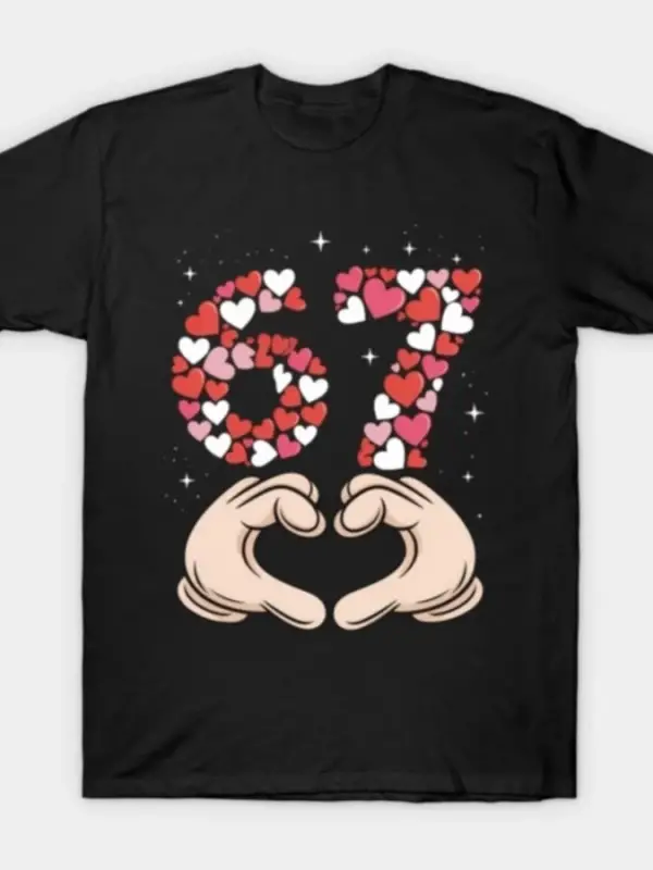 Sevgililer Günü 67 Meme Kalplerle Dolu Komik Altı Yedi Tişört Erkekler Kadınlar İçin %100 Pam