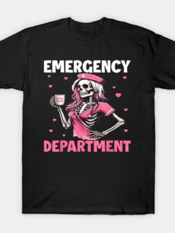 Sevgililer günü acil durum hemşiresi, acil durum bölümü iskelet hemşire tişörtü erkekler kadı