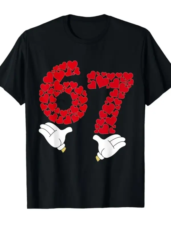 Sevgililer Günü Altı Yedi 6 7 Meme El Kırmızı Kalp 67 Eşleşen Tişört Erkek Kadın %100 Pamuk T